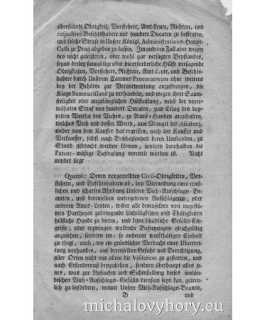 Dekret z období Marie Terezie - cenový výměr dobytka a masa pro Chebsko který platil i zde. Strana 4