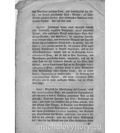 Dekret z období Marie Terezie - cenový výměr dobytka a masa pro Chebsko který platil i zde. Strana 5